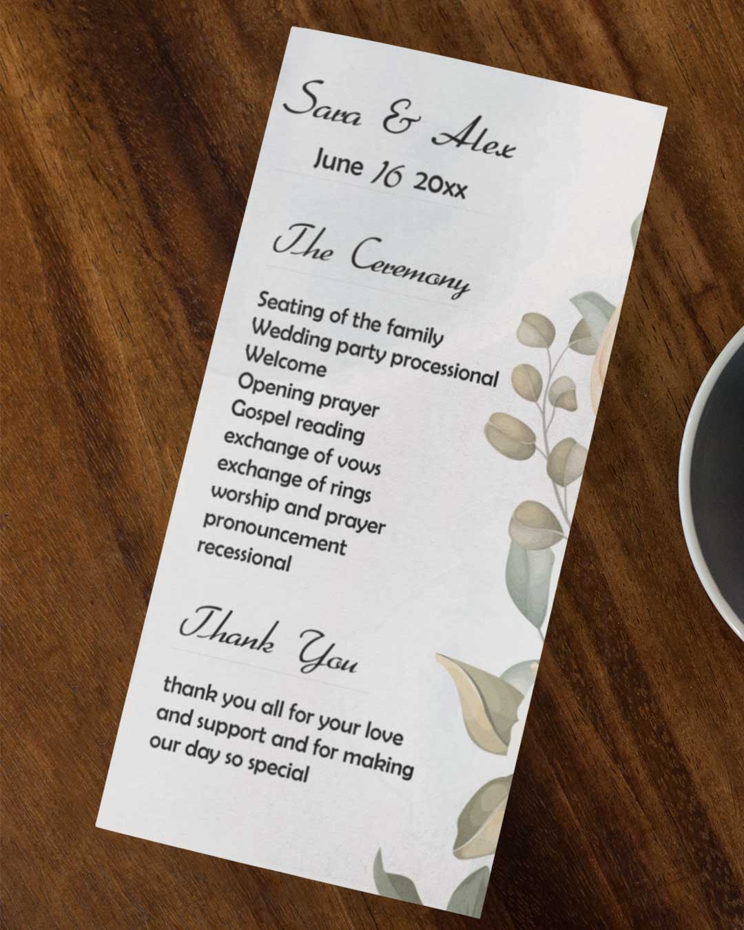 Natural Renewal Wedding Program Cards