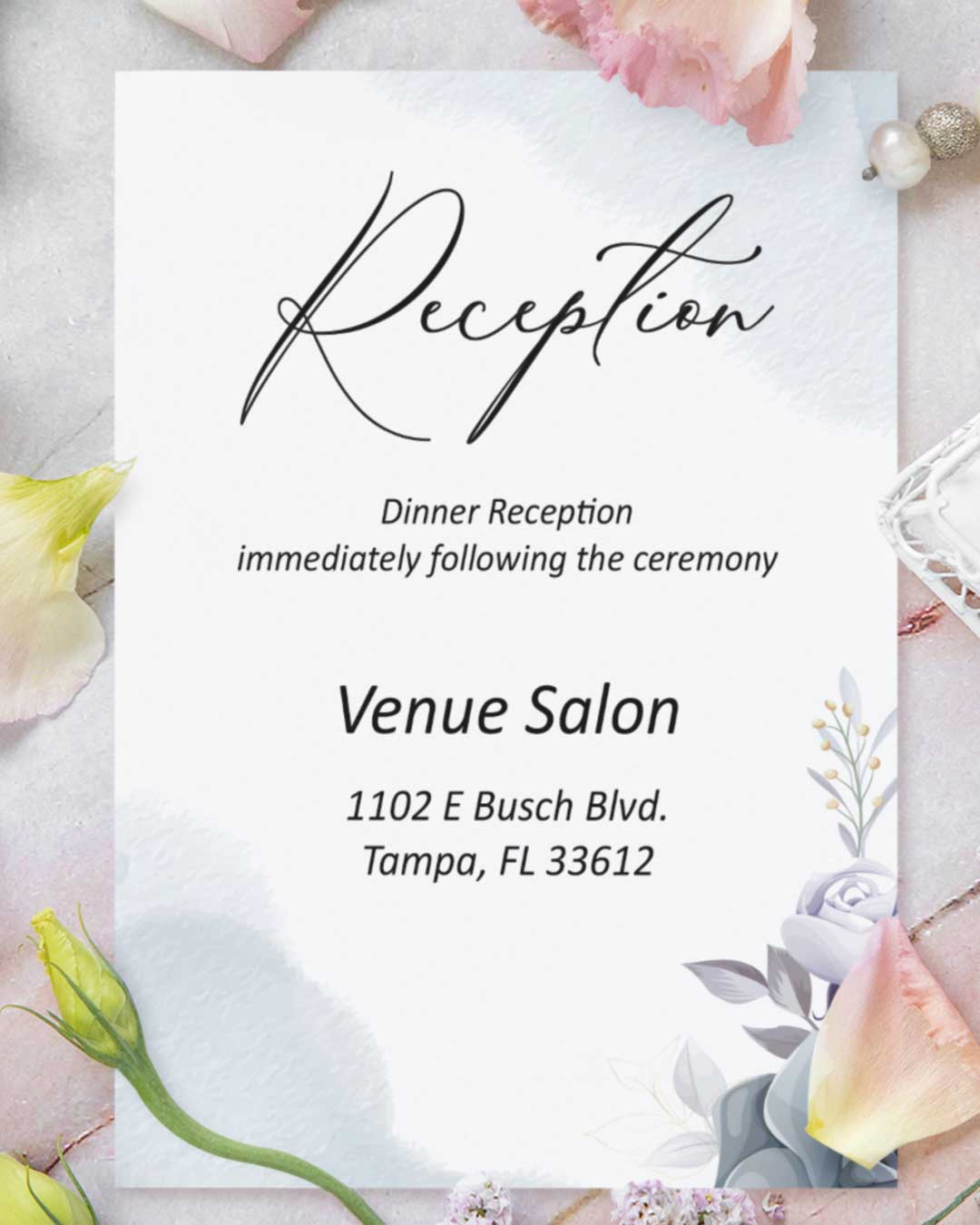 Ashen Gray Flowers Simple Flat 5x7 Wedding Invitation