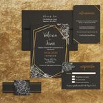 Gold Geometric and White Floral Spanish & English Elegant Wedding Invitation
