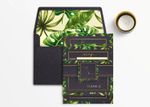 Monstera Leaf with Gold Border Spanish & English Elegant Wedding Invitation