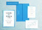 Painted Blue Border Spanish & English Elegant Wedding Invitation