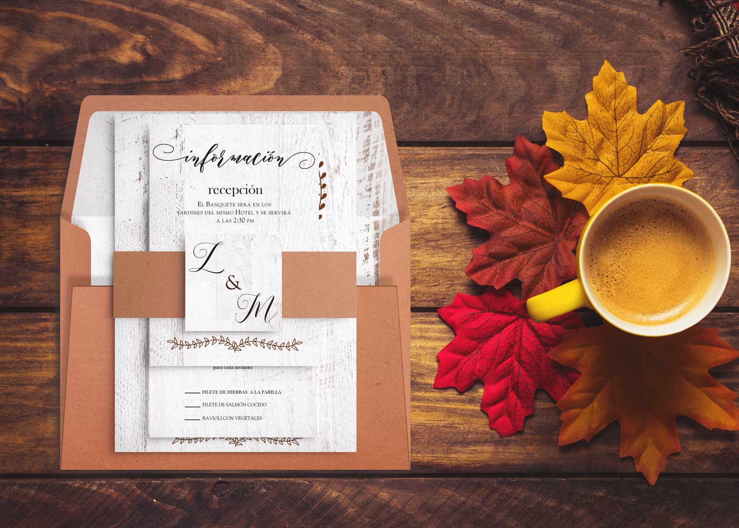 Rustic Copper Spanish & English Elegant Wedding Invitation