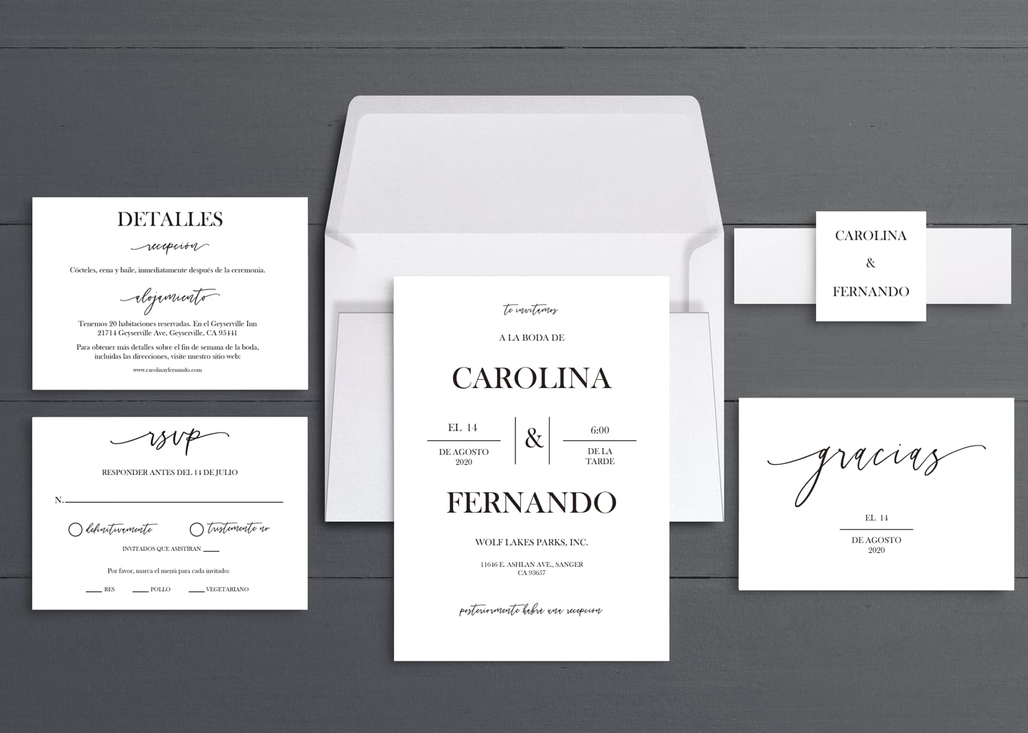 Simply Classic Spanish & English Elegant Wedding Invitation