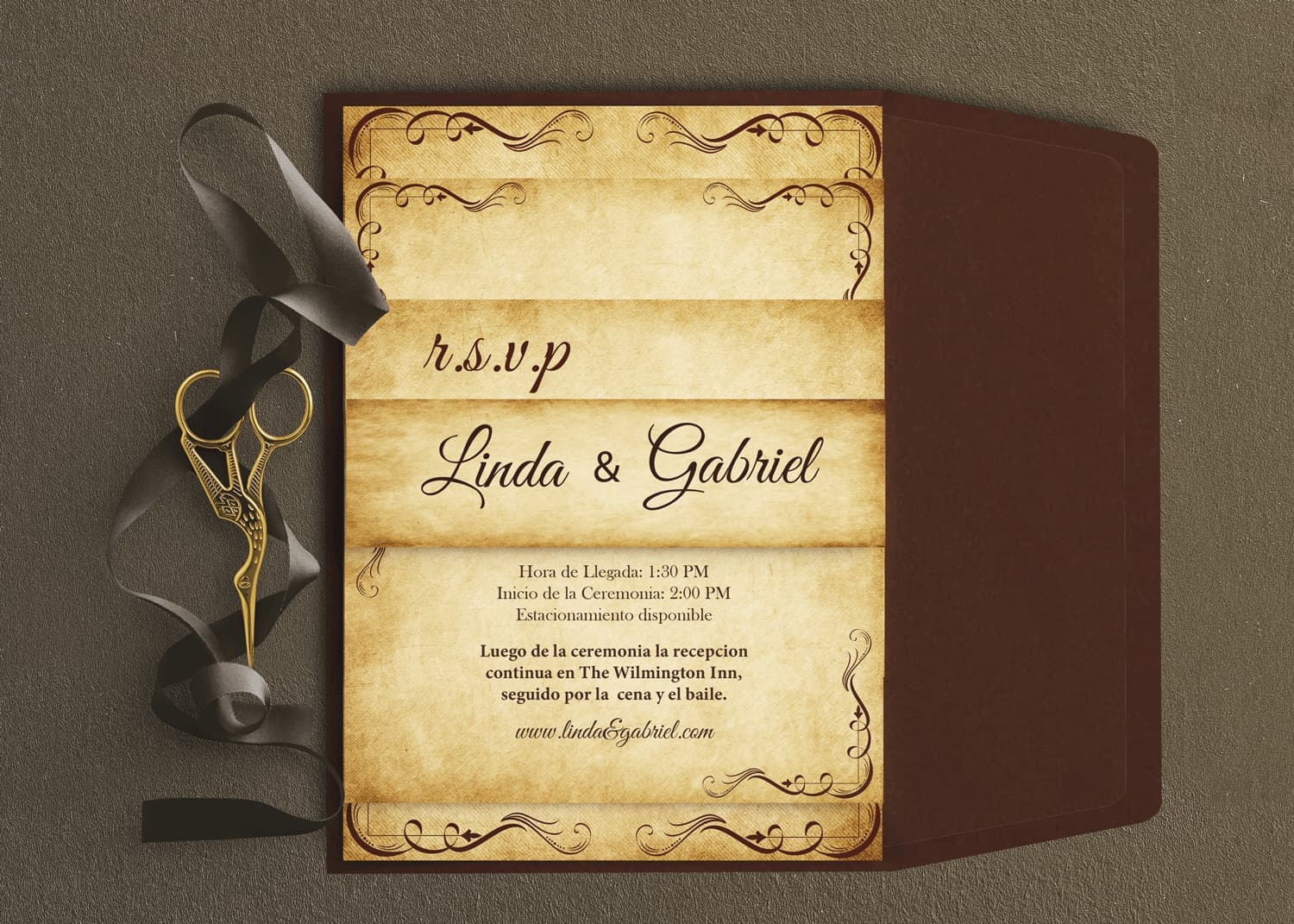 Rustic Burgundy Spanish & English Elegant Wedding Invitation
