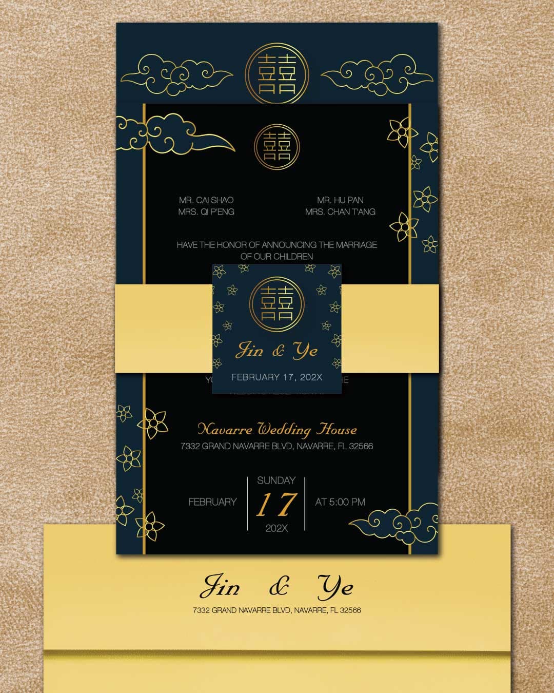 Blue Frame Clouds Simple Flat 5x7 Wedding Invitation