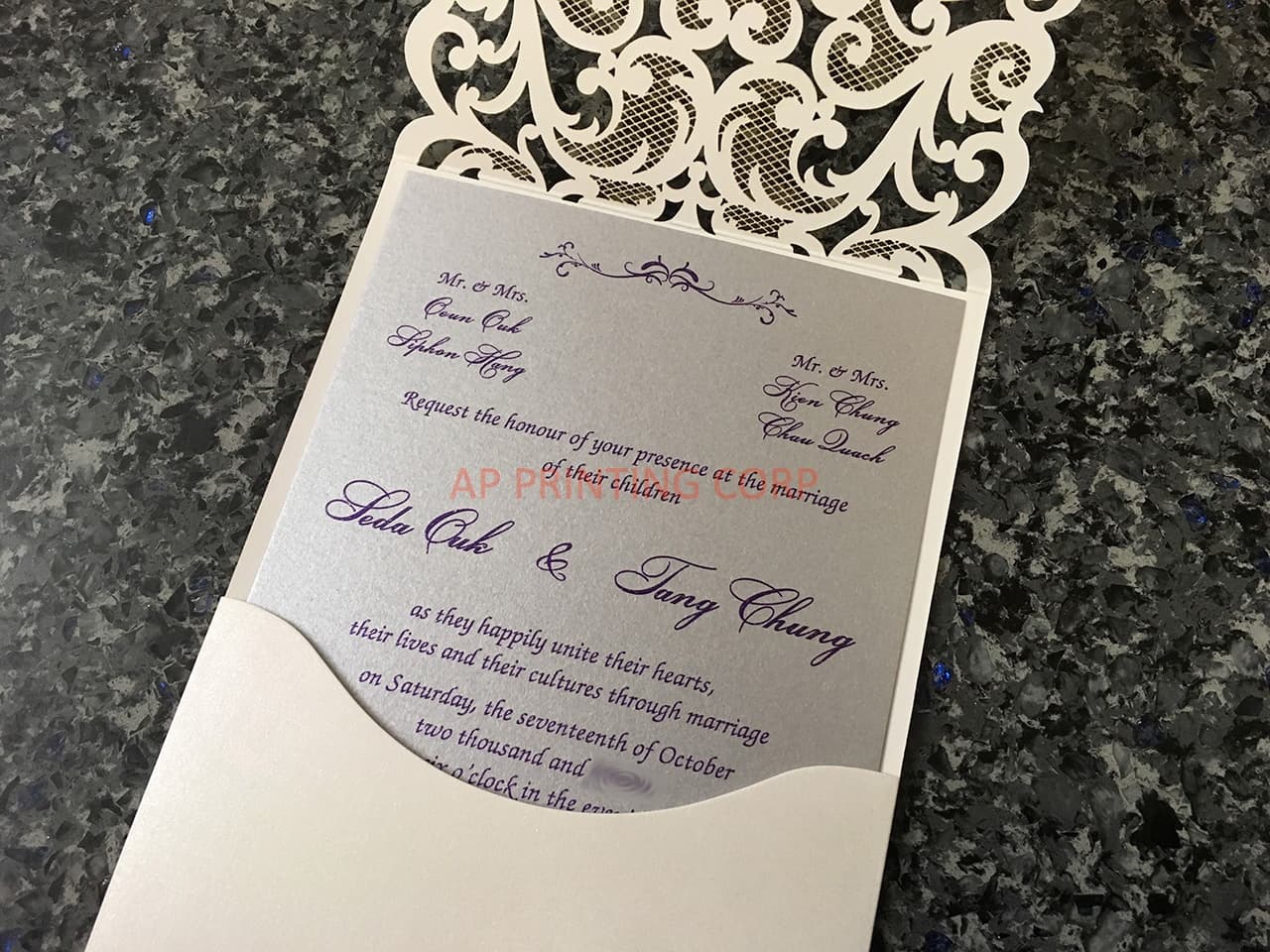 White Heart Diamond Drop Laser Cut Wedding Invitation