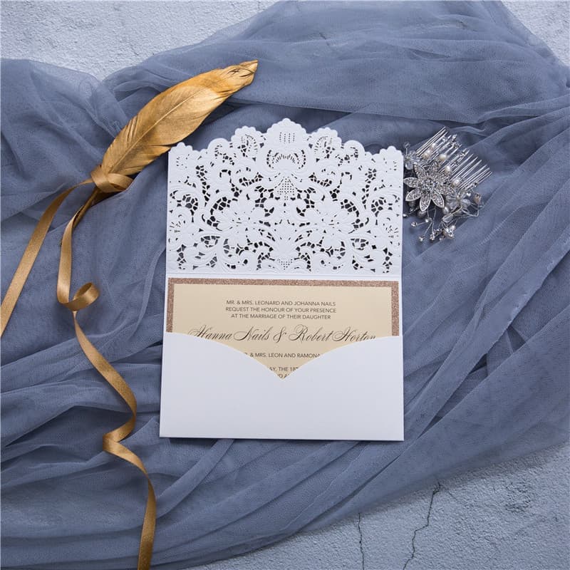 CL-WRAP-57 N-N Gray Lace and Key Laser Cut Wedding Invitation