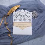 CL-WRAP-57 N-N Gray Lace and Key Laser Cut Wedding Invitation