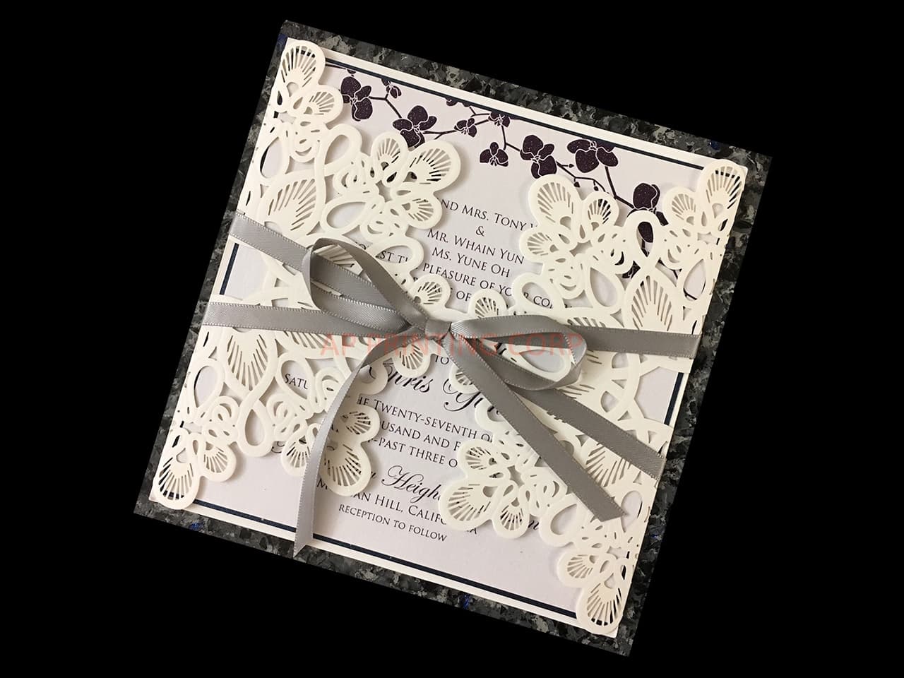 Blush Rose Tri-Fold Laser Cut Pocket Wedding Invitation
