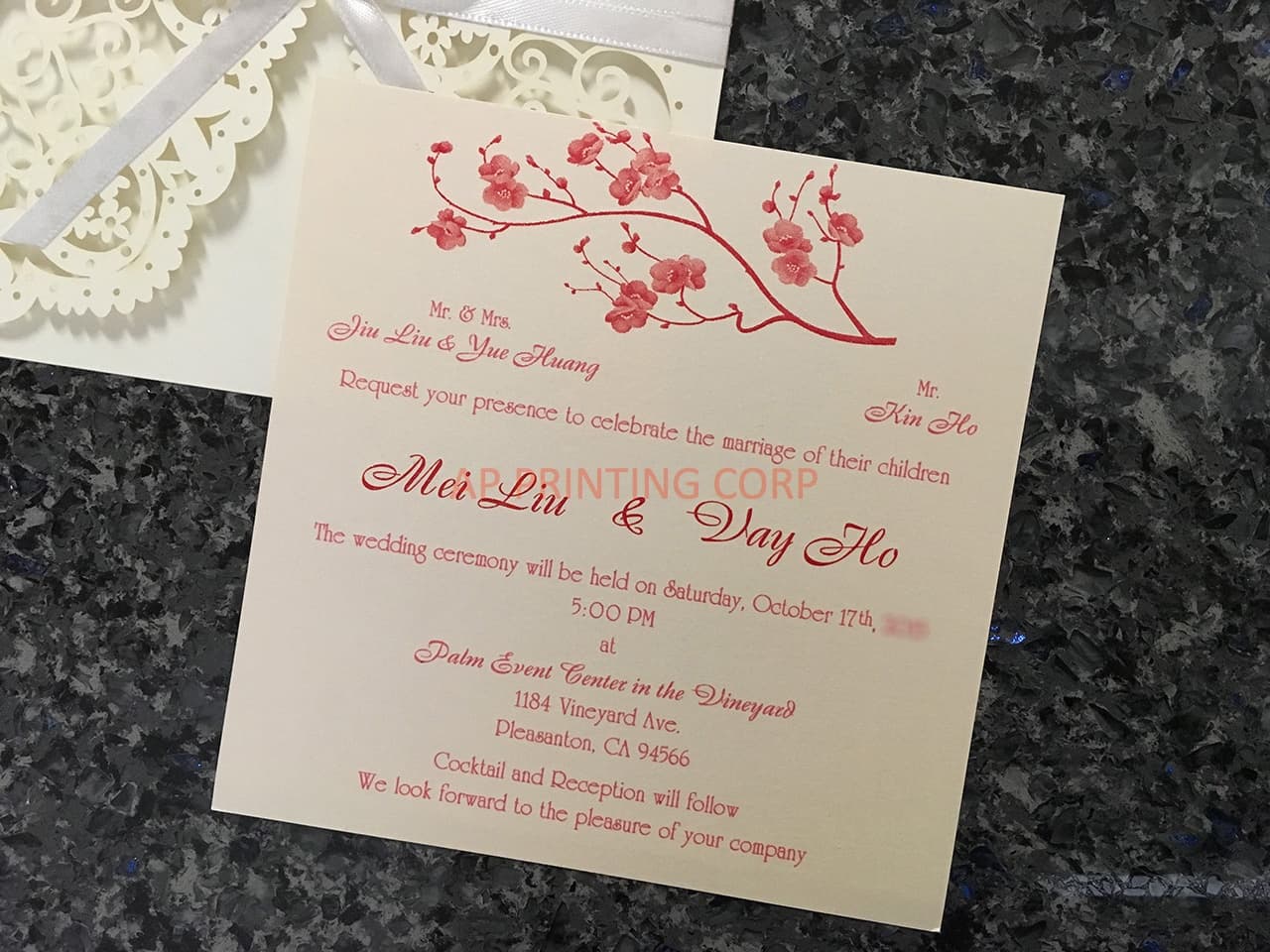 Champagne Gold Damask Laser Cut Pocket Wedding Invitation
