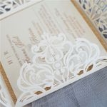 CL-PF-57 M-M White Heart Flourish Pocket Laser Cut Wedding Invitation