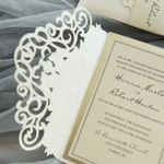 Gold Heart Flourish Pocket Laser Cut Vietnamese & English Wedding Invitation
