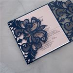 Metallic Gold Laser Cut Pocket with Ribbon Wedding Invitation