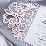 Silver Lace Glittery Laser Cut Wrap Wedding Invitation