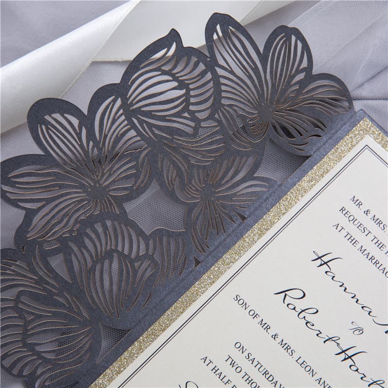 White Laser Cut Wrap with Ribbon Wedding Invitation