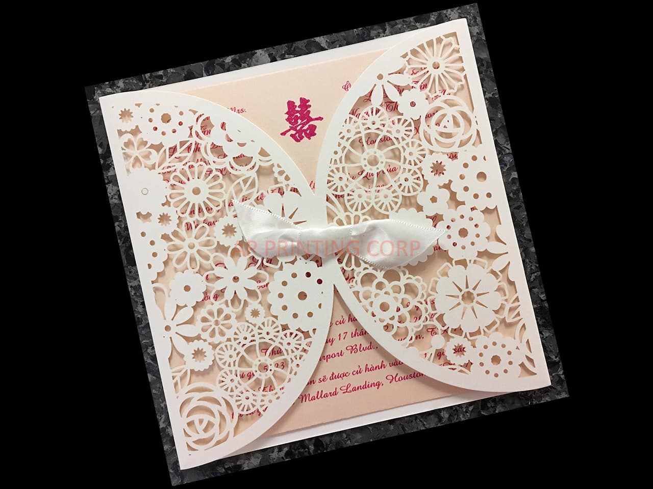 Blush Lace Crown Laser Cut Wedding Invitation
