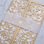 CL-SLIDER-57 N-M White Flowers, Lace Trims Laser Cut Wedding Invitation