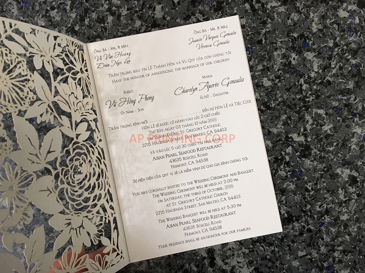 CL-WRAP-57 M-M Gold Flowers and Butterfly Wrap Laser Cut Wedding Invitation