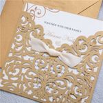 CL-WRAP-57 M-N White Flourish Wrap with Ribbon Laser Cut Wedding Invitation