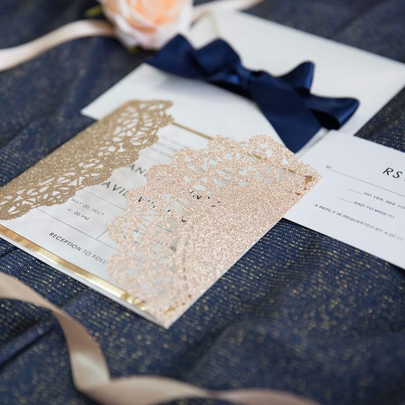 CL-WRAP-66 M-N White Brush Leaves Wrap Laser Cut Wedding Invitation