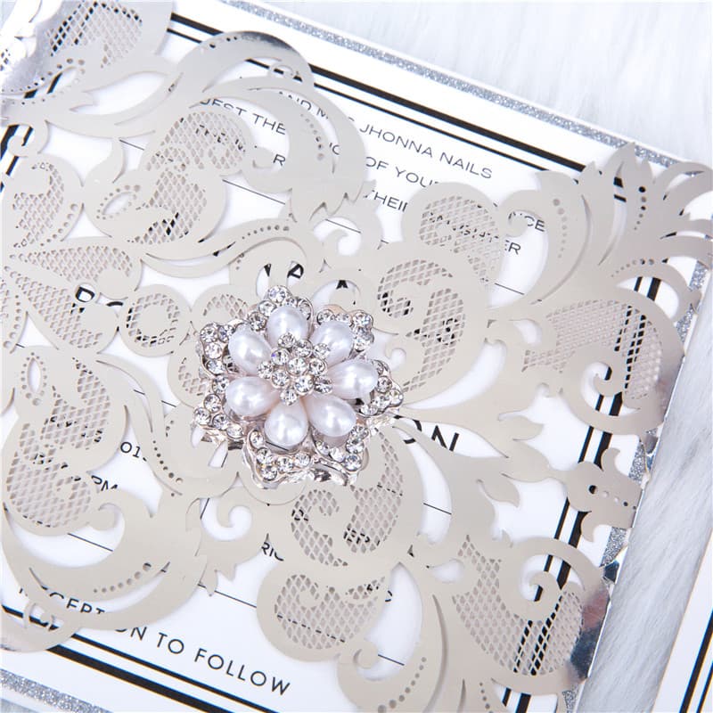 CL-WRAP-66 N-M Ecru Hearts and Cog Circles Laser Cut Wedding Invitation