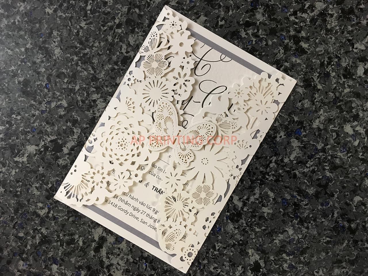 CL-WRAP-66 N-M Ecru Hearts and Cog Circles Laser Cut Wedding Invitation