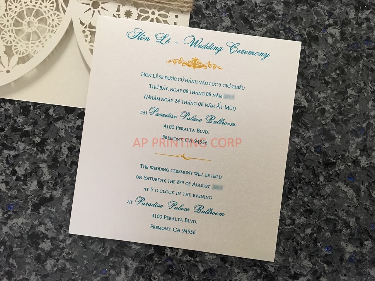 Glittering Navy Lace Laser Cut Wedding Invitation