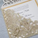 Navy Floral Wrap Laser Cut Wedding Invitation