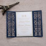Gold Floral Diamond Drop Laser Cut Wedding Invitation