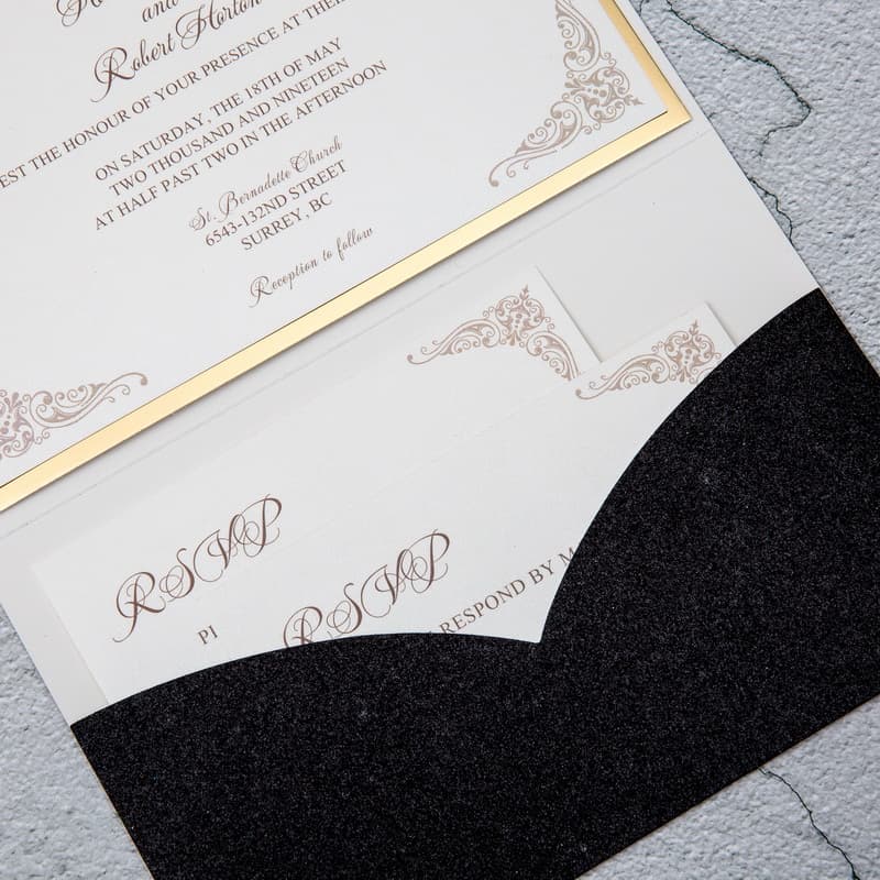Gold Foil Damask Laser Cut Pocket Wedding Invitation