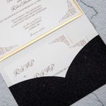 Gold Foil Damask Laser Cut Pocket Wedding Invitation