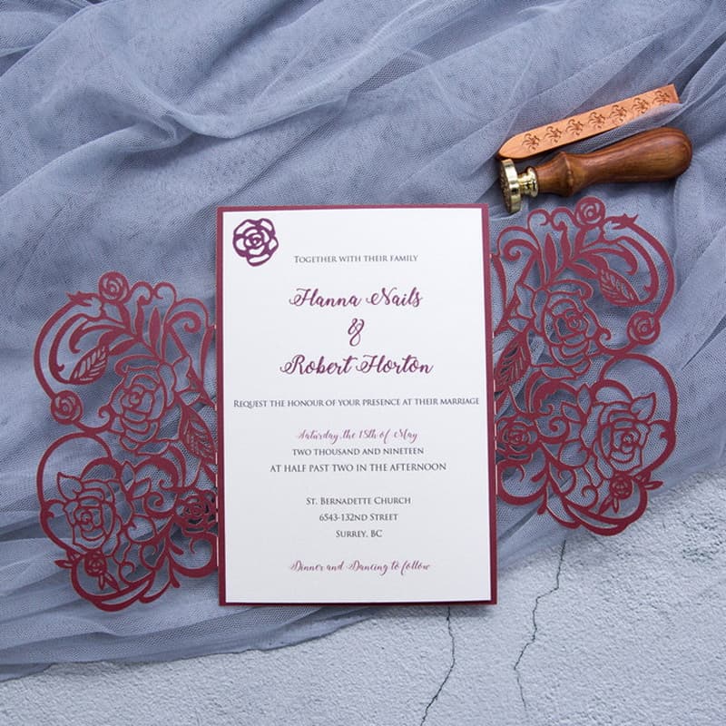 Ivory Lace Tri-Fold Laser Cut Pocket Wedding Invitation