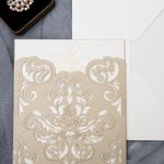 Ivory Laser Cut Floral Wrap Wedding Invitation