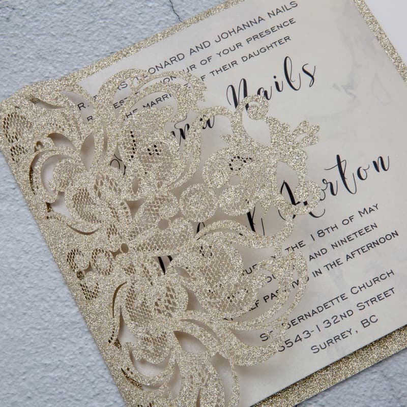Pearl White Laser Cut Pocket Wedding Invitation
