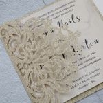 Pearl White Laser Cut Pocket Wedding Invitation