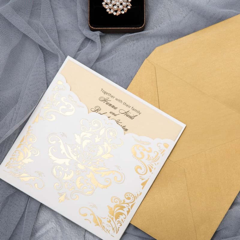 Rustic Lace Glittery Laser Cut Wedding Invitation