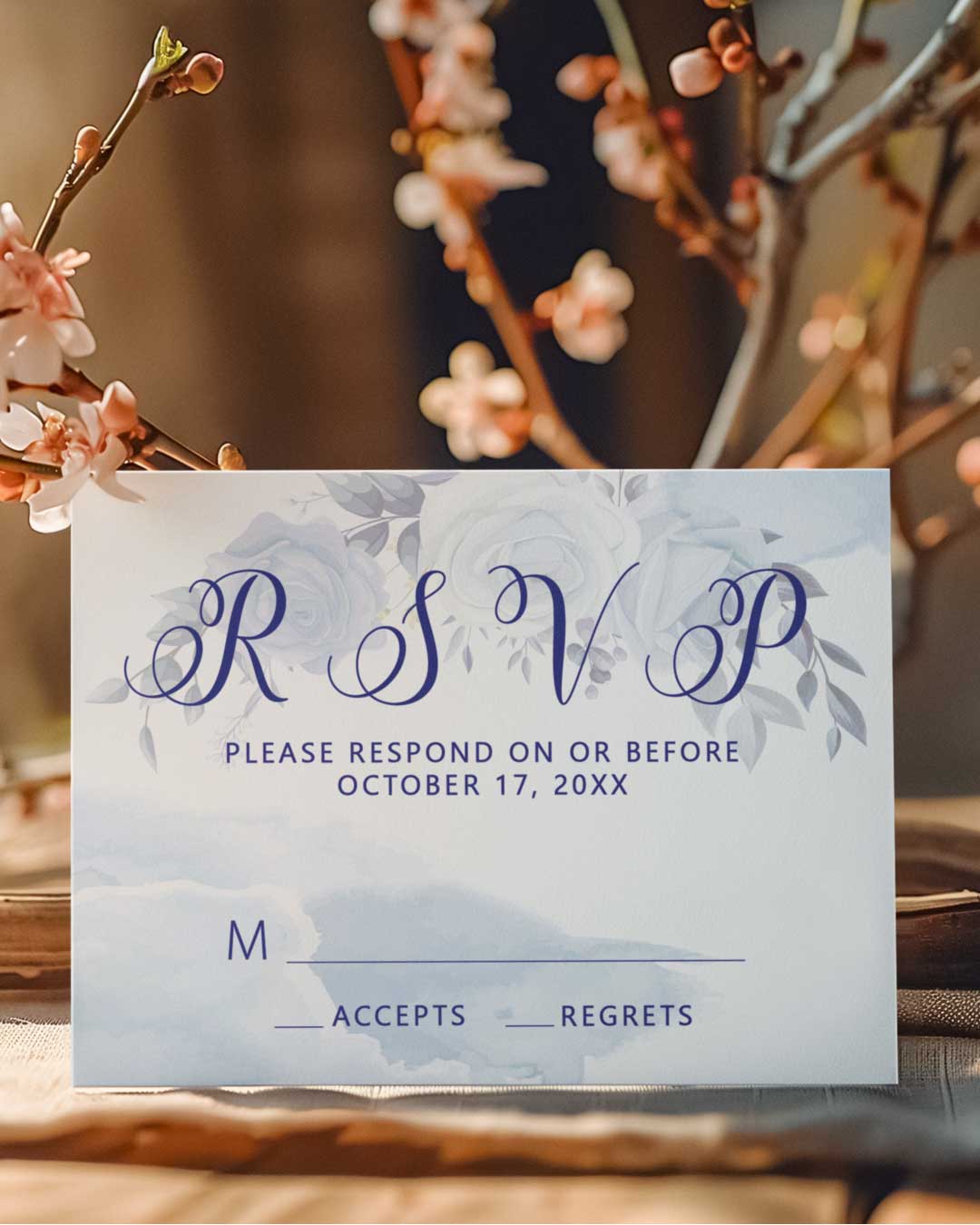 Cloudy Blue Simple Flat 5x7 Wedding Invitation
