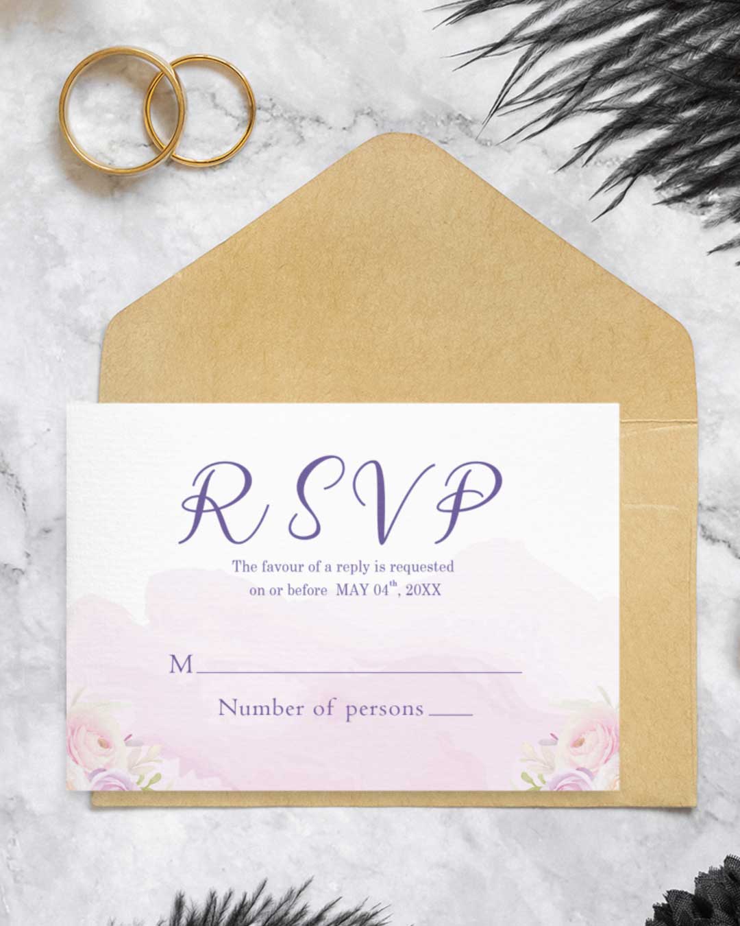 Peach Flowers Simple Flat 5x7 Wedding Invitation