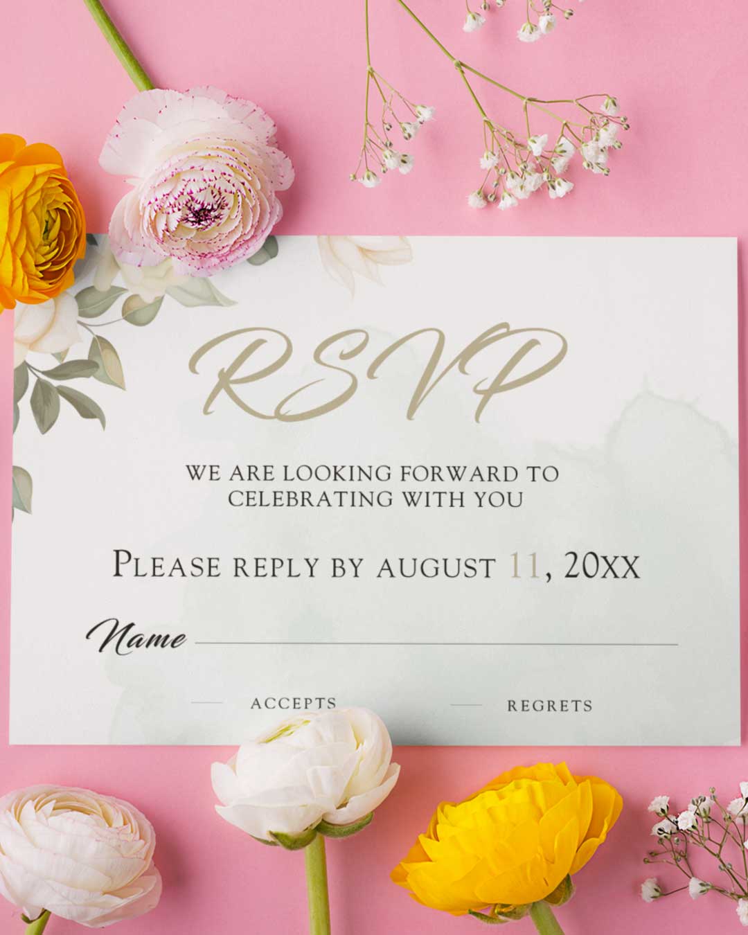 Rustic Floral Simple Flat 5x7 Wedding Invitation