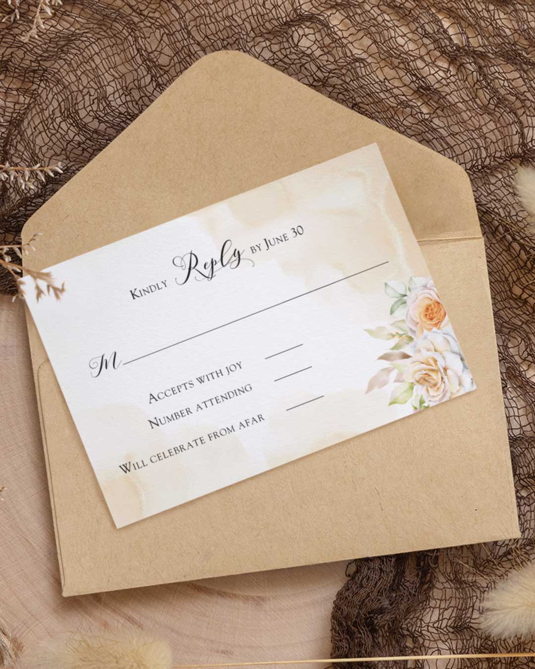 Coffee Stained Flowers Simple Flat 5x7 Wedding Invitation