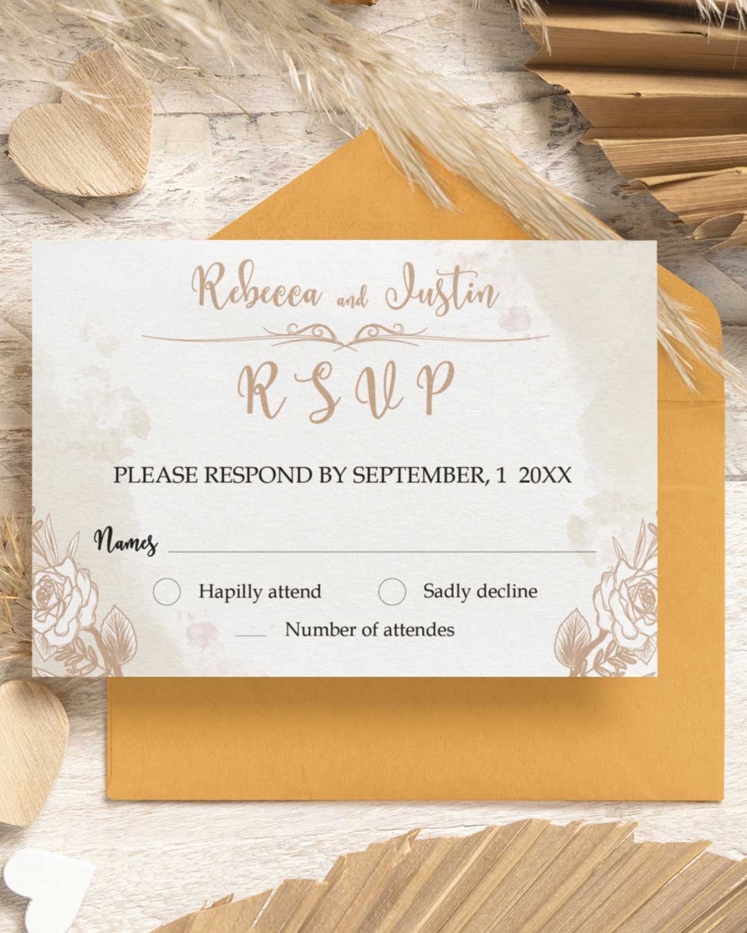 Handmade Flower Silhouettes Simple Flat 5x7 Wedding Invitation