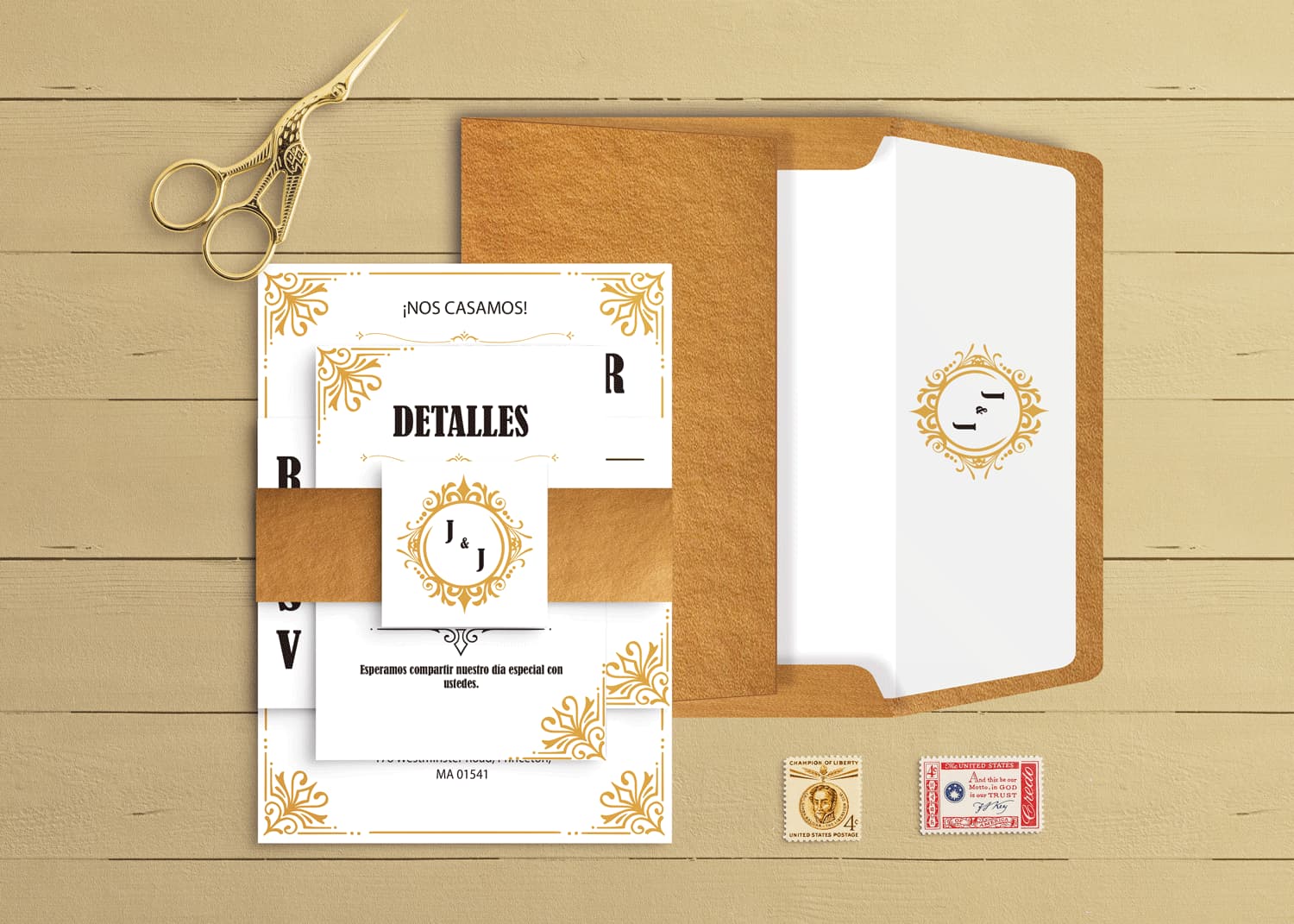 Classic Gold Spanish & English Elegant Wedding Invitation