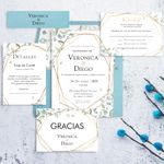 Gold Geometric Spanish & English Elegant Wedding Invitation