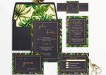 Monstera Leaf with Gold Border Spanish & English Elegant Wedding Invitation