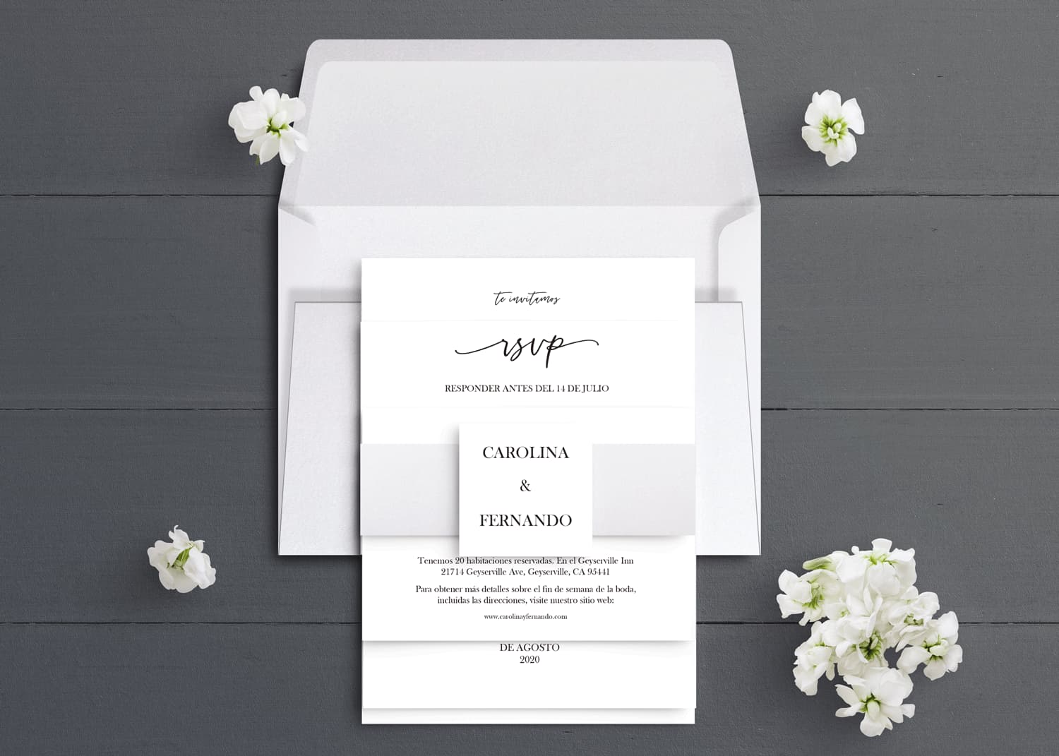Simply Classic Spanish & English Elegant Wedding Invitation