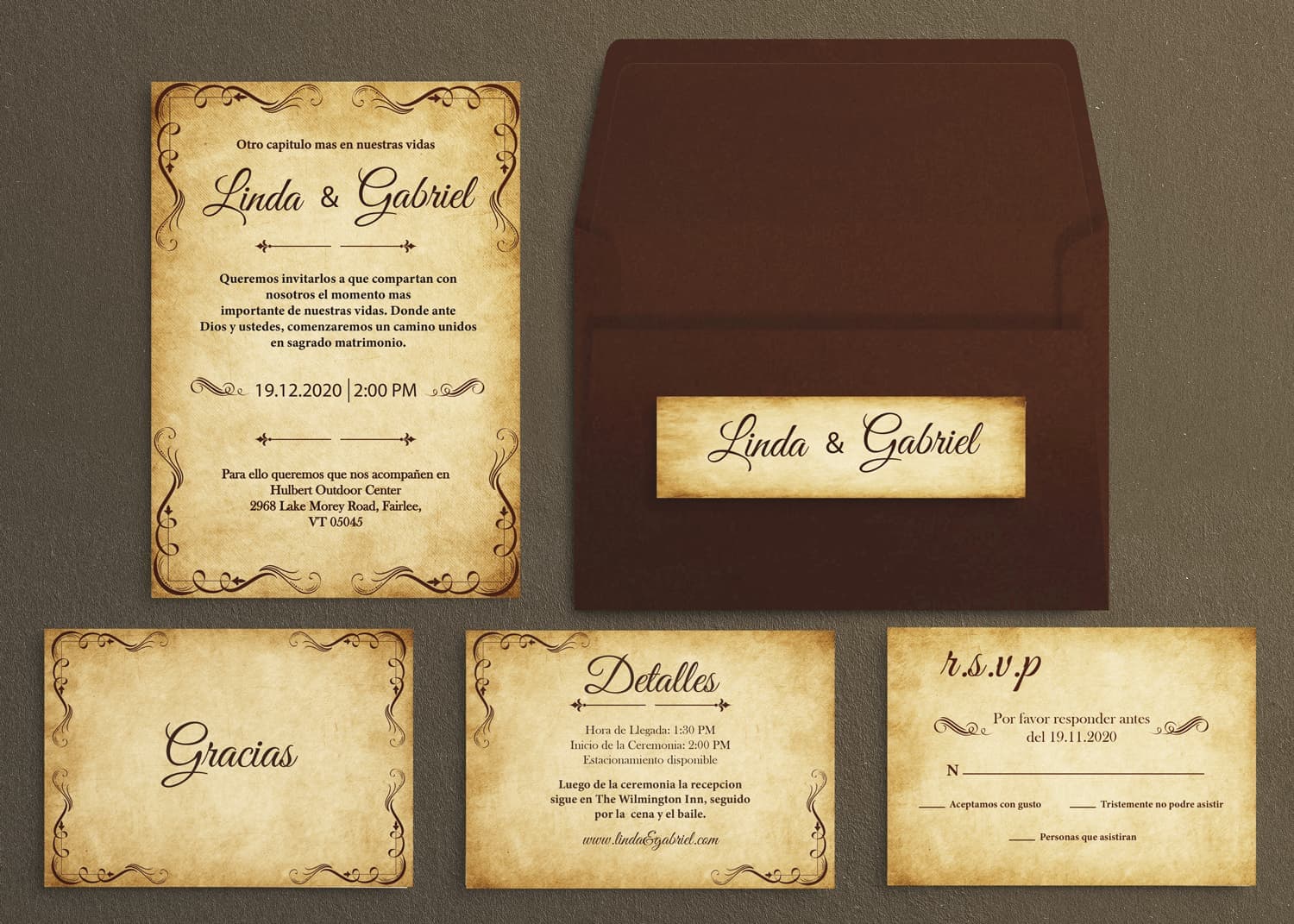 Rustic Burgundy Spanish & English Elegant Wedding Invitation
