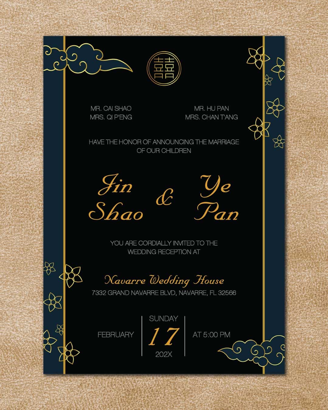 Blue Frame Clouds Simple Flat 5x7 Wedding Invitation