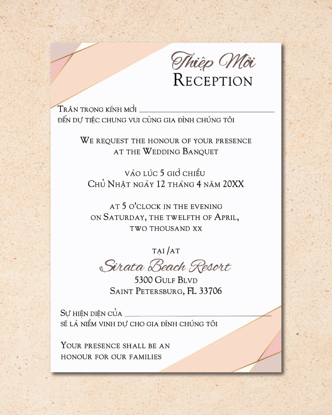 Pastel Colors Invitation Vellum Wrapped Vietnamese & English Wedding Invitation