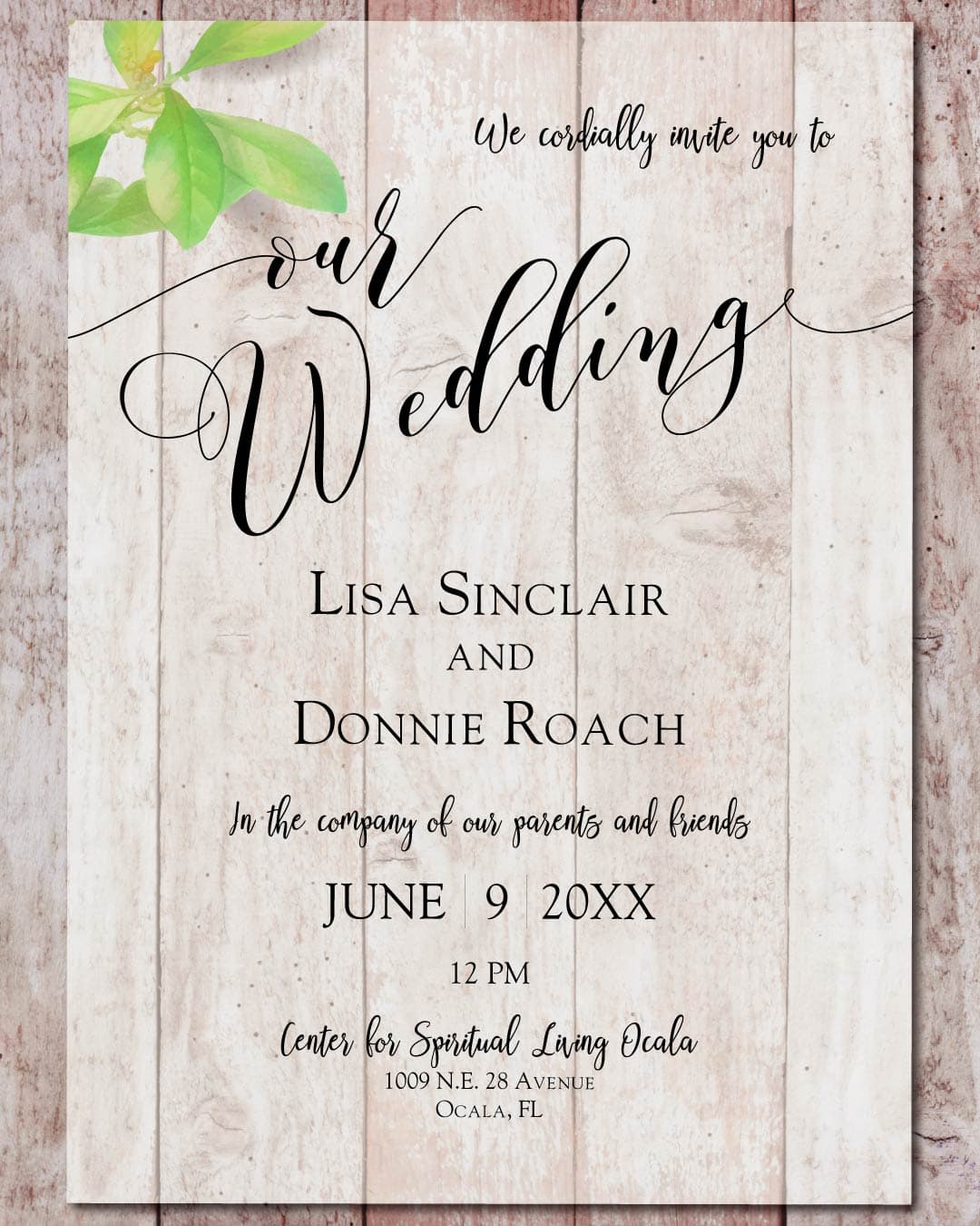 Corner Minimalist Leaves Acrylic Wedding Invitation