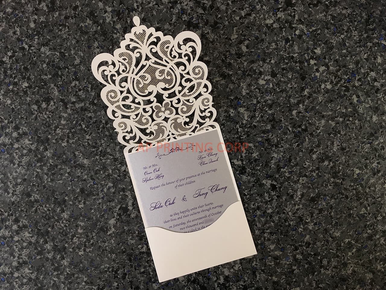 White Heart Diamond Drop Laser Cut Wedding Invitation